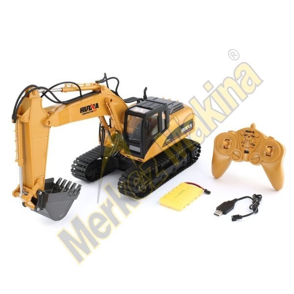 Huina Uzaktan Kumandalı Ekskavatör Kepçe Oyuncak Şarjlı Sesli 15 Fonksiyon İnşaat Kepçesi Metal Kepçeli