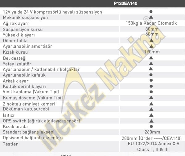 P120/EA140 TRAKTÖR KOLTUKLARI