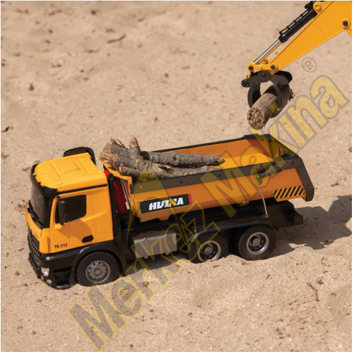 HUINA 1/14 Yüksek Kalite RC Model Damperli Kamyon Uzaktan Kumandalı Metal İş Makinası - 10KG Yükleme Kapasiteli - 2.4G Full Fonksiyon Sesli ve Işıklı - 1573