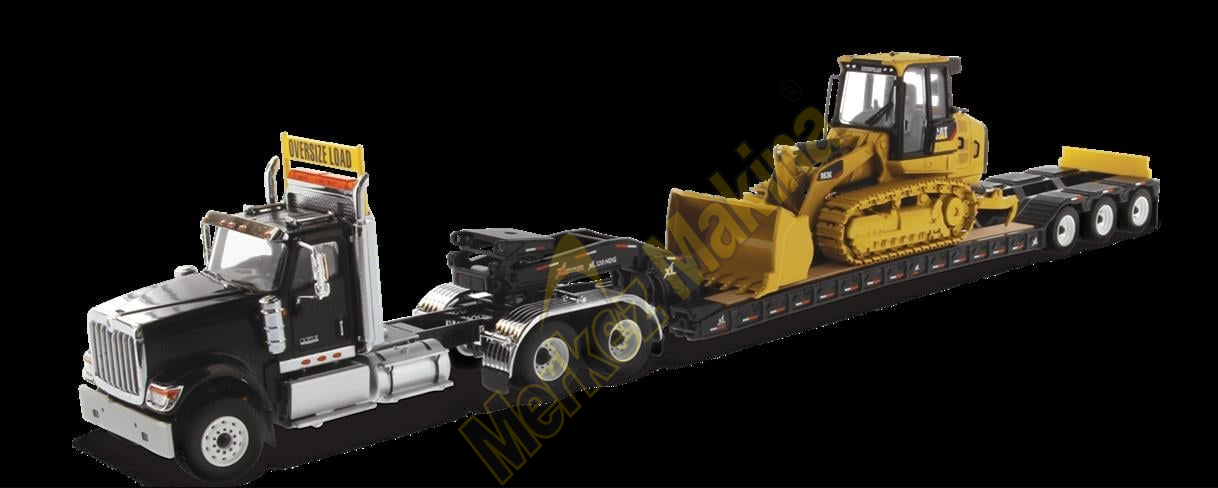 1:50 Ölçek International HX520 Siyah Çekici +XL 120 Dorse ve Cat 963K Dozer Sergilemeye Hazır Metal Model