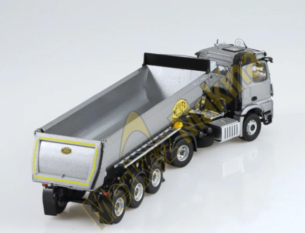 NZG LM10020055 1/50 Ölçek Mercedes Benz AROCS Damperli Kırkayak Çekici ,Gri, Sergilemeye Hazır Metal Model