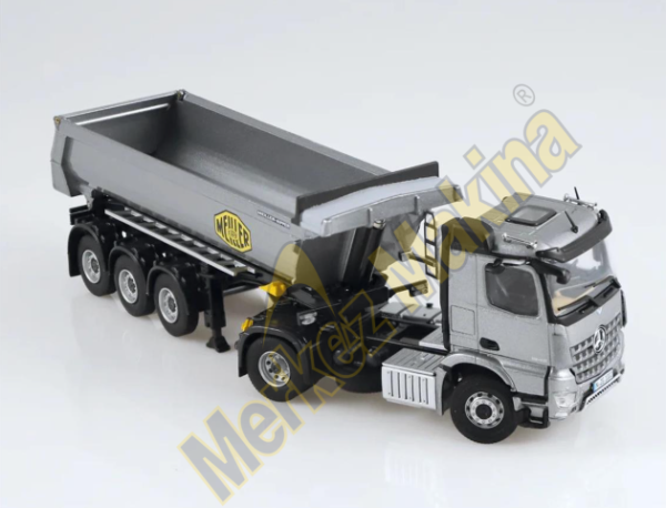 NZG LM10020055 1/50 Ölçek Mercedes Benz AROCS Damperli Kırkayak Çekici ,Gri, Sergilemeye Hazır Metal Model