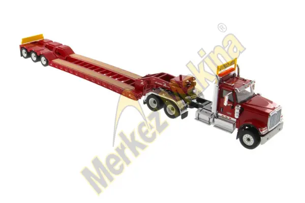 1/50 Ölçek Kırmızı Kabinli Çekici ve XL 120 HDG Drop Deck Dorse