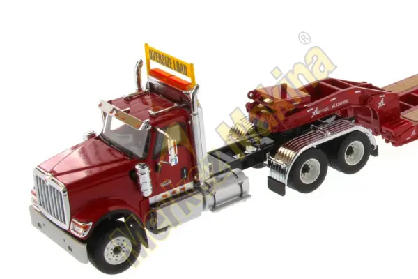 1/50 Ölçek Kırmızı Kabinli Çekici ve XL 120 HDG Drop Deck Dorse